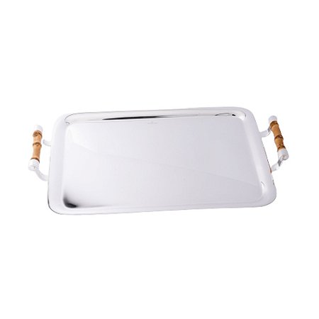 BANDEJA PRATA GG COM ALÇA BAMBU