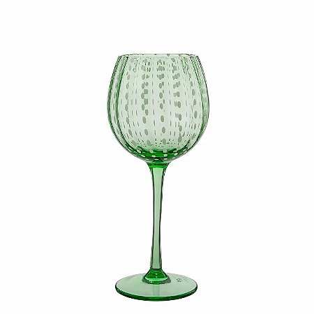 TAÇA DE VIDRO VERDE COM PESPONTOS BRANCOS