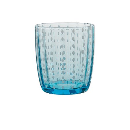 COPO BAIXO DE VIDRO AZUL COM PESPONTOS BRANCOS