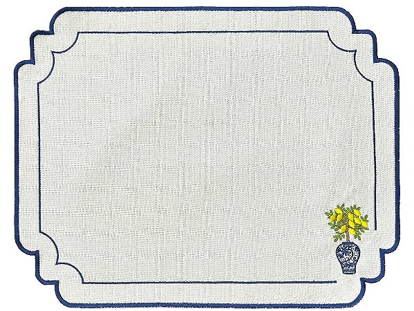 JOGO AMERICANO RETANGULAR BORDADO AZUL COM LEMON
