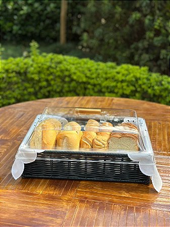 CESTA / PORTA PÃES TRANCOSO G COM TAMPA - VIME AZUL MARINHO