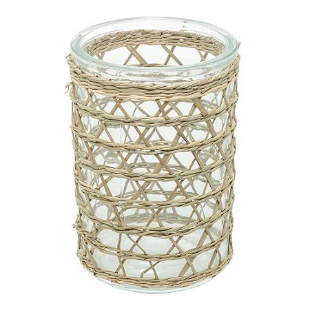 VASO DE VIDRO E FIBRA NATURAL - M