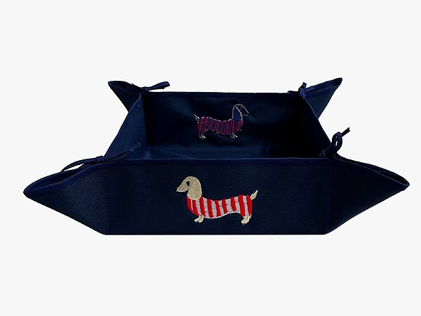 PANNIER / CESTA DE PÃES AZUL MARINHO BORDADO HOT DOG ( LINHA HAMBÚRGUER)