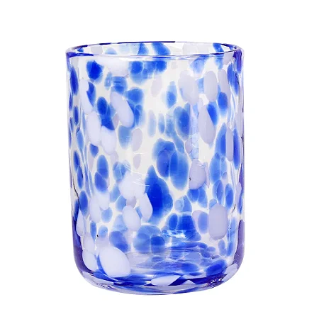 COPO BAIXO DE VIDRO TRANSPARENTE COM AZUL - TARTARUGA
