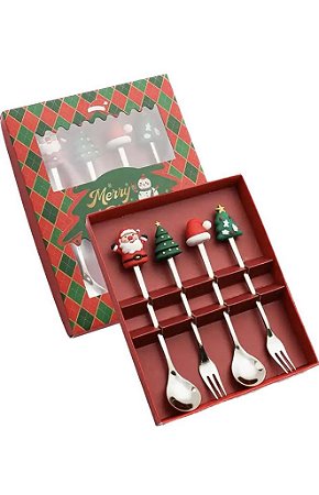 JOGO DE TALHER PRATA NATALINO COM 4 PEÇAS