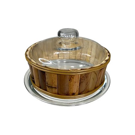 QUEIJEIRA / PORTA QUEIJO DE VIDRO COM BAMBU TIGRADO