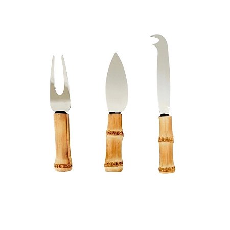 CONJ. DE 3 PEÇAS PARA QUEIJO DE INOX E BAMBU NATURAL