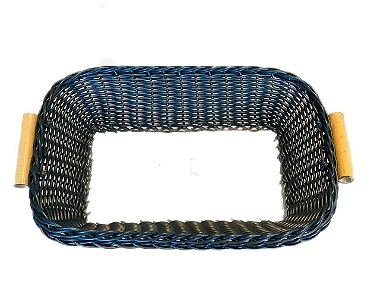 CESTA TRANCOSO RETANGULAR M COM ALÇA DE BAMBU - AZUL MARINHO