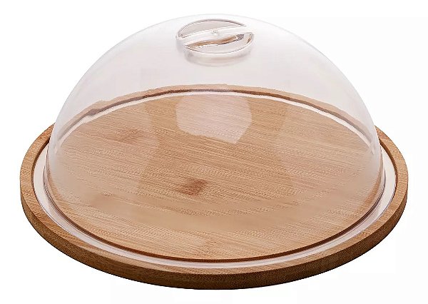 QUEIJEIRA / PORTA QUEIJO REDONDA DE BAMBU COM TAMPA DE PLÁSTICO