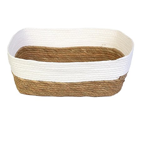 CESTO DE FIBRA NATURAL RETANGULAR BRANCO - M