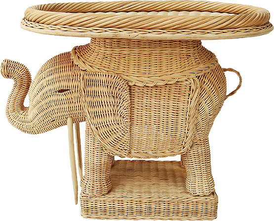 MESA LATERAL ELEFANTE RATTAN NATURAL COM VIDRO