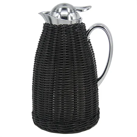 GARRAFA TÉRMICA AÇO INOX C/ RATTAN PRETO ARTIFICIAL 1,5L