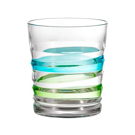 COPO BAIXO DE ACRÍLICO LISTRAS VERDE E AZUL