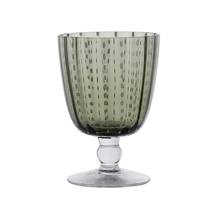 TAÇA DE VIDRO VERDE MUSGO COM PESPONTOS BRANCOS