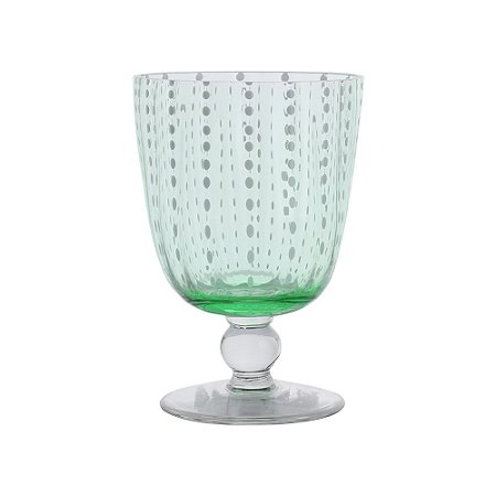 TAÇA DE VIDRO VERDE COM PESPONTOS BRANCOS