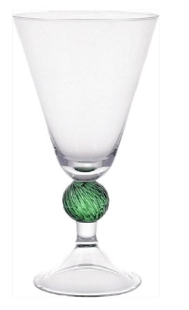 TAÇA EM VIDRO TRANSPARENTE COM HASTE BOLA VERDE