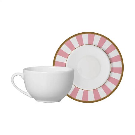 XÍCARA DE CHÁ COM PIRES STRIPE ROSA - UNIDADE