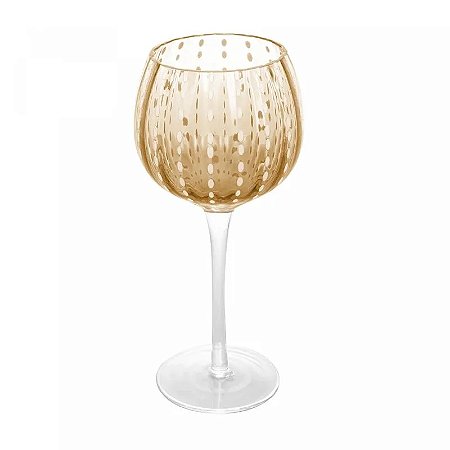 TAÇA DE VIDRO ÂMBAR COM PESPONTOS BRANCOS