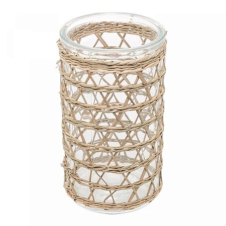 VASO DE VIDRO E FIBRA NATURAL - G