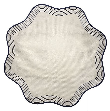 JOGO AMERICANO IMPERMEÁVEL - OFF C/ BORDADO AZUL MARINHO