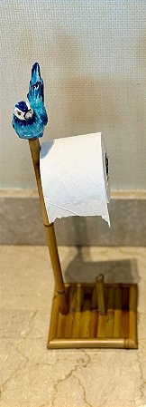 PORTA PAPEL HIGIÊNICO BAMBU COM PÁSSARO AZUL