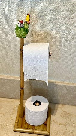 PORTA PAPEL HIGIÊNICO BAMBU COM PÁSSARO VERDE