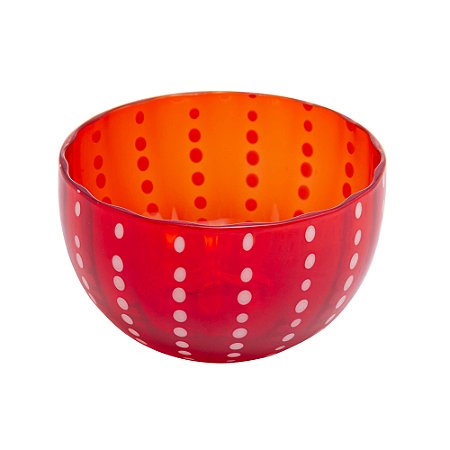 CONJUNTO 2 BOWLS DE VIDRO VERMELHO COM PESPONTOS BRANCO
