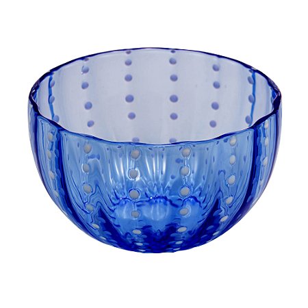 CONJUNTO 2 BOWLS DE VIDRO AZUL ARDÓSIA COM PESPONTOS BRANCO