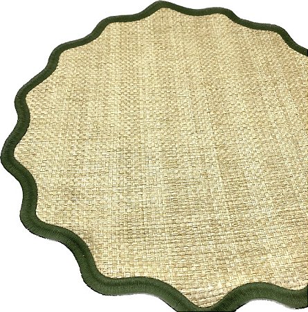 JOGO AMERICANO MALDIVAS PALHA NATURAL BORDA VERDE MILITAR