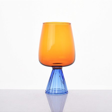 TAÇA SOL VIDRO ÂMBAR E AZUL