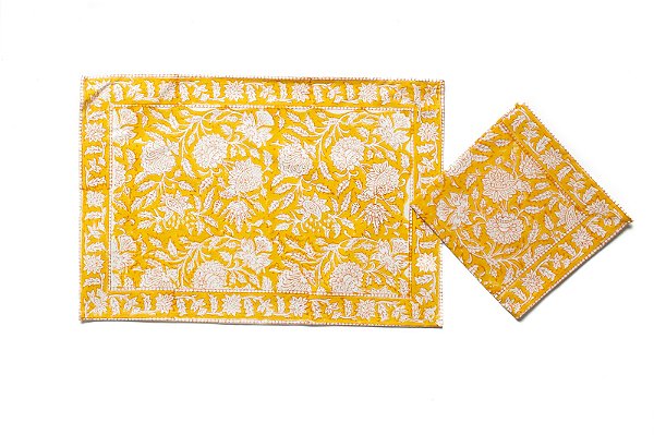 KIT 4 JOGOS AMERICANOS COM GUARDANAPOS NORONHA AMARELO