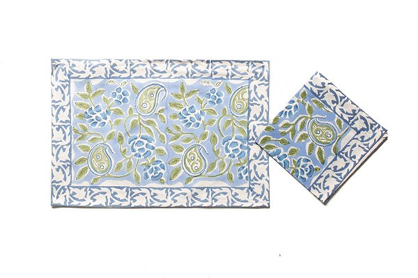 KIT 4 JOGOS AMERICANOS COM GUARDANAPOS NORONHA AZUL E VERDE