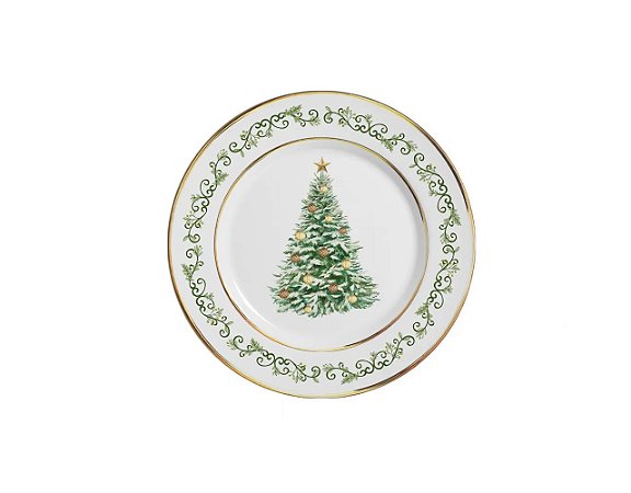CONJ. 6 PRATOS DE SOBREMESA CLASSIC CHRISTMAS COM FILETE OURO NATAL