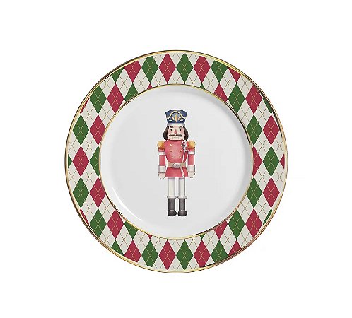 CONJ. 6 PRATOS DE SOBREMESA SOLDADINHO COM FILETE OURO NATAL