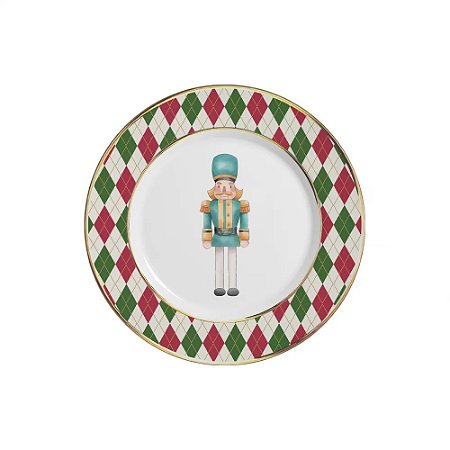 CONJ. 6 PRATOS DE SOBREMESA SOLDADINHO COM FILETE OURO NATAL