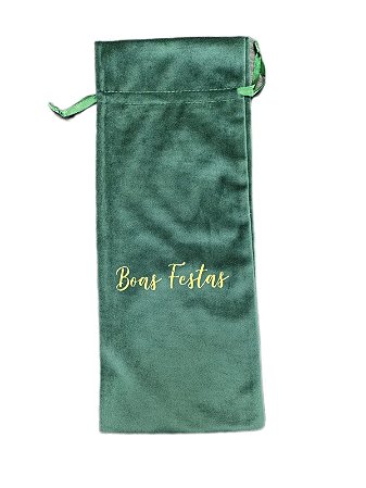PORTA GARRAFA DE TECIDO VELUDO VERDE - BOAS FESTAS