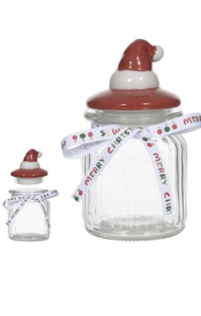 POTE DE VIDRO NATAL COM TAMPA GORRO