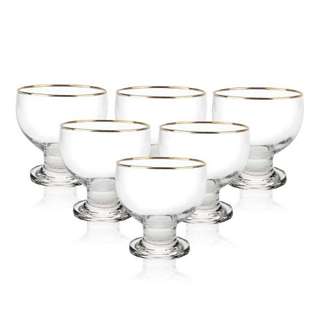 CJ 6 TAÇAS DE SOBREMESA TRANSPARENTE COM FILETE OURO