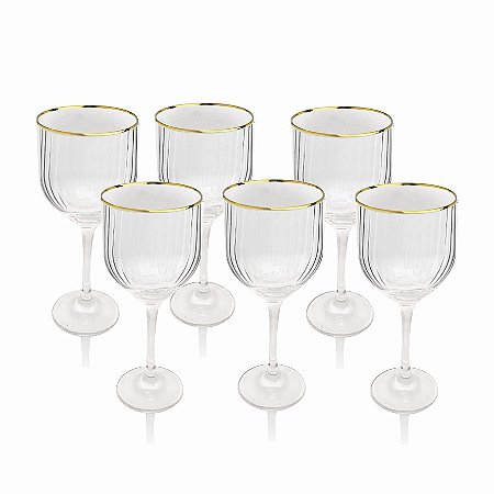 CJ 6 TAÇAS FIORE VINHO TRANSPARENTE COM FILETE OURO