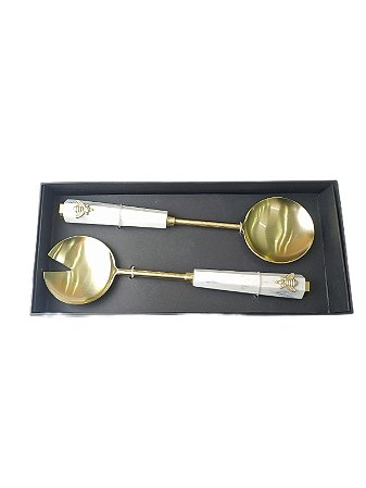 JOGO DE TALHER DOURADO SALADA (GARFO E COLHER) COM CABO QUARTZO - ABELHA