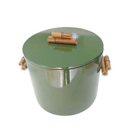 BALDE DE GELO REDONDO VERDE MUSGO COM BAMBUZINHO