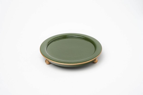 PORTA JARRA LISO VERDE MUSGO COM PÉ DOURADO