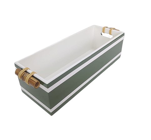 GALHETEIRO BRANCO COM FAIXA VERDE MUSGO E ALÇA BAMBU