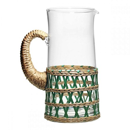 JARRA EM VIDRO E RATTAN VERDE
