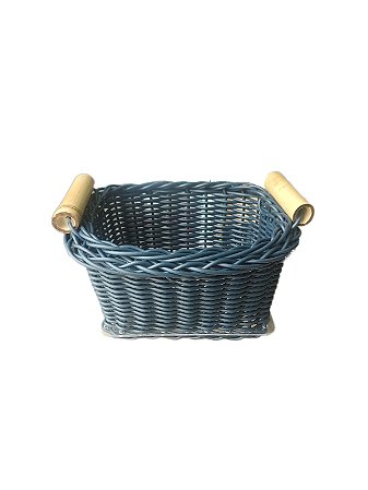 CESTA / GALHETEIRO TRANCOSO COM ALÇA BAMBU VIME AZUL MARINHO