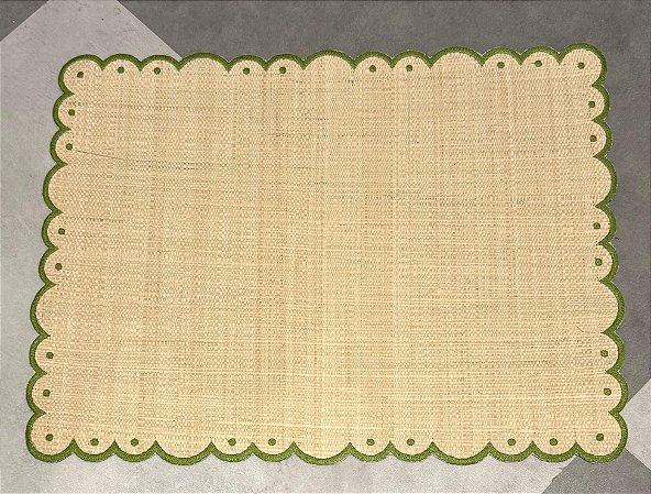 JOGO AMERICANO RETANGULAR PALHA NATURAL COM BORDA VERDE