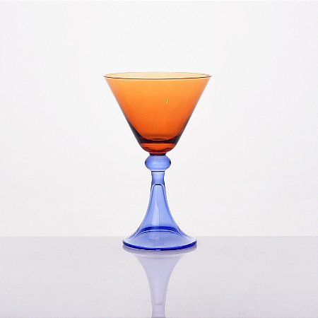 TAÇA SOL EM VIDRO DE VINHO - ÂMBAR E AZUL