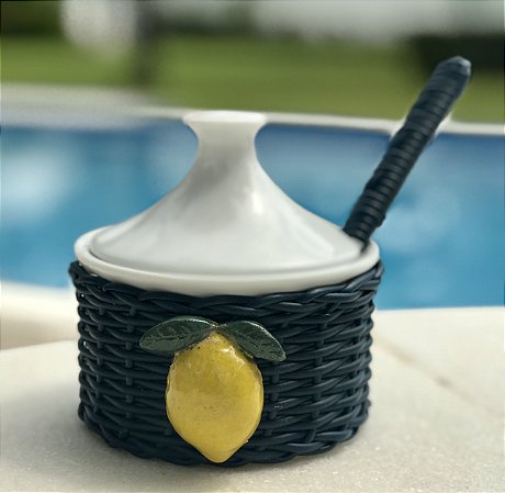 AÇUCAREIRO C/ COLHER LIMÃO SICILIANO VIME SINTÉTICO - AZUL MARINHO
