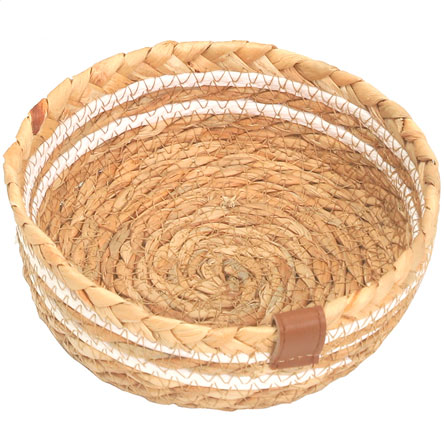 CESTA REDONDA EM PALHA NATURAL COM DETALHE BRANCO - P