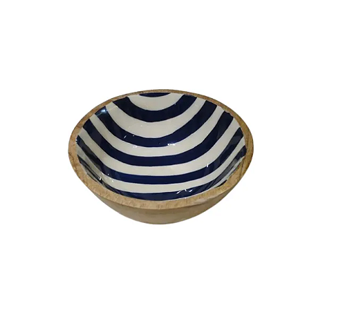 BOWL / PETISQUEIRA DE MADEIRA REDONDO COM LISTRAS AZUIS